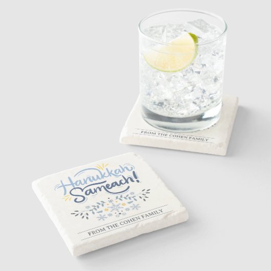 Hanukkah Sameach | Einfache Elegant Hanukkah Famil Steinuntersetzer (Seitenansicht)