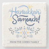 Hanukkah Sameach | Einfache Elegant Hanukkah Famil Steinuntersetzer (Vorderseite)