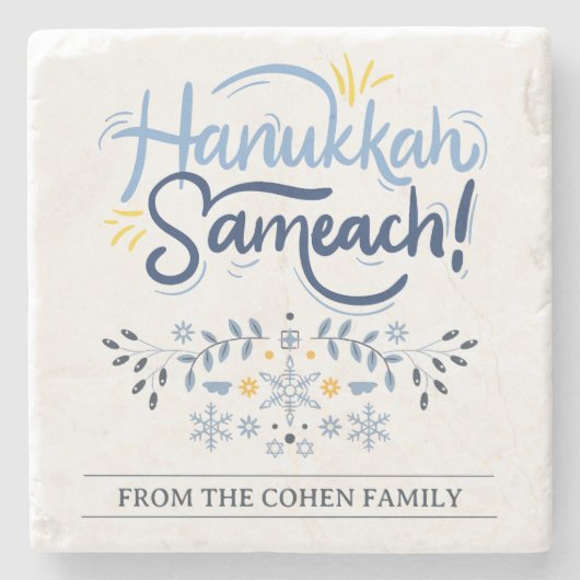 Hanukkah Sameach | Einfache Elegant Hanukkah Famil Steinuntersetzer (Vorderseite)