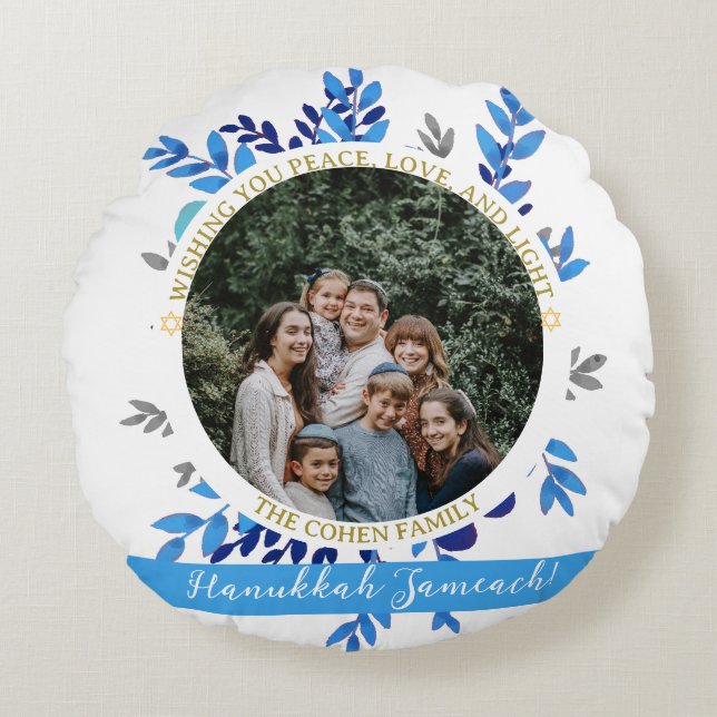 Hanukkah Sameach | Einfaches Hanukkah-Foto Rundes Kissen (Vorderseite)
