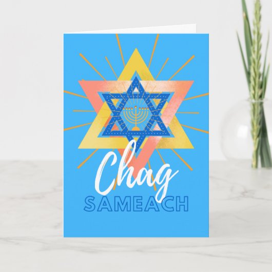 Hanukkah Sameach Menorah Star der David Card Karte (Vorderseite)