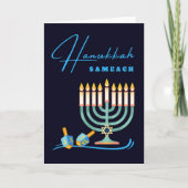 Hanukkah Sameach Menorah und Dreidels Karte (Vorderseite)