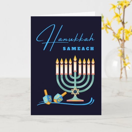 Hanukkah Sameach Menorah und Dreidels Karte (Gelbe Blume)