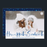 Hanukkah Sameach Overlay Skript menorah Foto Feiertagskarte<br><div class="desc">Hanukkah Sameach weißen Overlay Skript menorah 1 Foto. Happy Hanukka!</div>