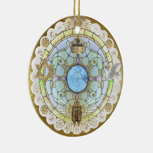 Hanukkah Sanctuary Window Ceramic Ornament (Rechts)