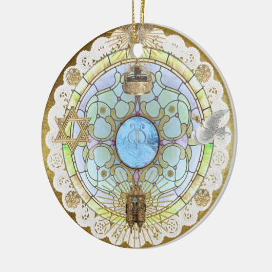 Hanukkah Sanctuary Window Ceramic Ornament (Links)