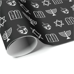 Hanukkah Schwarz-Weiß-Urlaubsmuster Geschenkpapier