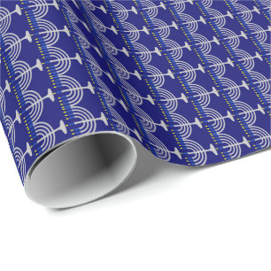 Hanukkah-Silber-Menora auf Marineblau Geschenkpapier
