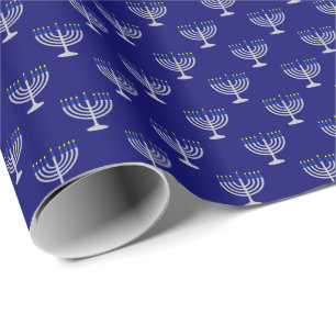 Hanukkah-Silber-Menora auf Navy Geschenkpapier