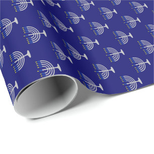 Hanukkah-Silber-Menora auf Navy Geschenkpapier