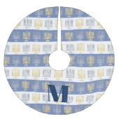 Hanukkah Silver Gold Menorah Optionale Monogramm Polyester Weihnachtsbaumdecke (Vorderseite)