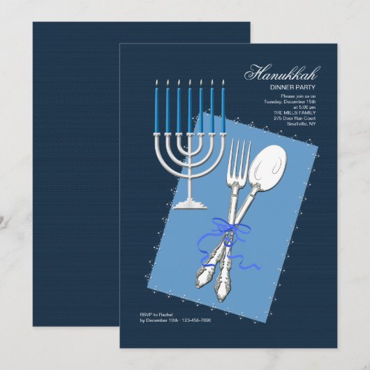 Hanukkah Silverware Dinner Party Einladung (Vorne/Hinten)