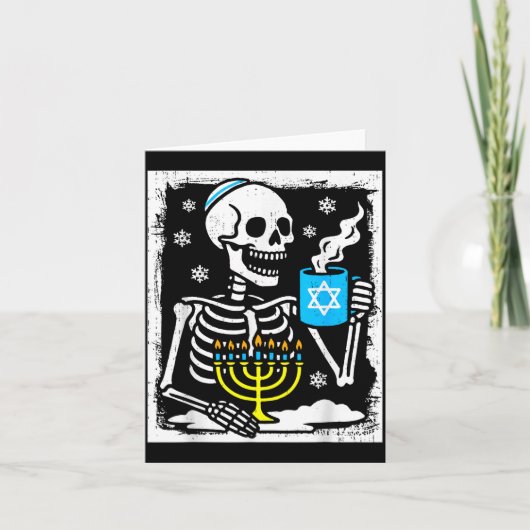 Hanukkah Skeleton Coffee Dreidel Jewish Menorah Ch Karte (Vorderseite)