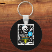 Hanukkah Skeleton Coffee Dreidel Jewish Menorah Ch Schlüsselanhänger (Vorderseite)