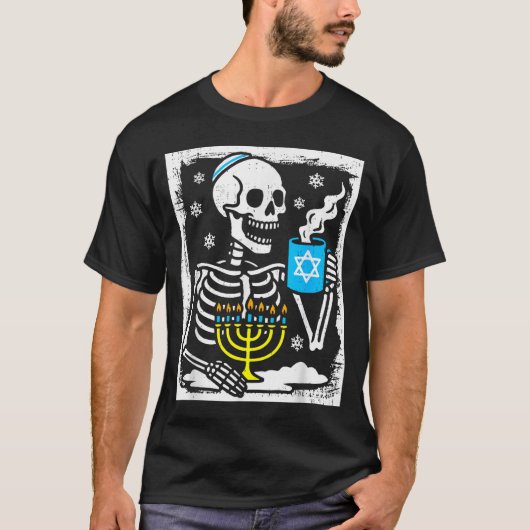 Hanukkah Skeleton Coffee Dreidel Jewish Menorah Ch T-Shirt (Vorderseite)