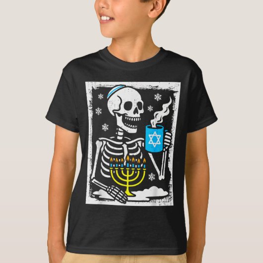 Hanukkah Skeleton Coffee Dreidel Jewish Menorah Ch T-Shirt (Vorderseite)