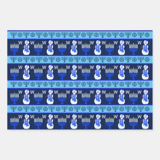 Hanukkah Snowman Monogram Holiday Assortiment Geschenkpapier Set (Vorderseite 3)