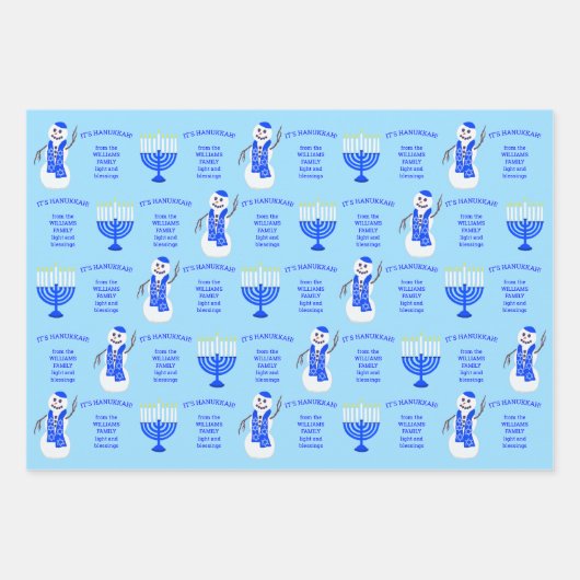Hanukkah Snowman Monogram Holiday Assortiment Geschenkpapier Set (Vorderseite)