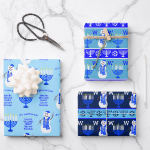 Hanukkah Snowman Monogram Holiday Assortiment Geschenkpapier Set