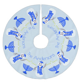 Hanukkah Snowman und Menorah Chrismukka Familie Polyester Weihnachtsbaumdecke