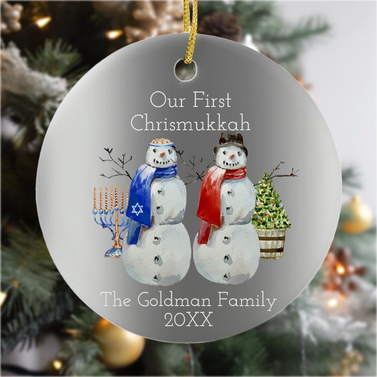 Hanukkah Snowman Weihnachten Unsere erste Chrismuk Keramik Ornament