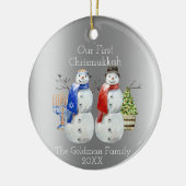 Hanukkah Snowman Weihnachten Unsere erste Chrismuk Keramik Ornament (Links)