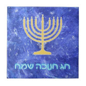 Hanukkah Snowstorm Menorah Fliese (Vorderseite)