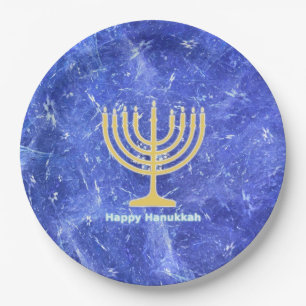 Hanukkah Snowstorm Menorah Pappteller