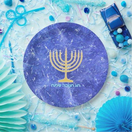 Hanukkah Snowstorm Menorah Pappteller (Party)