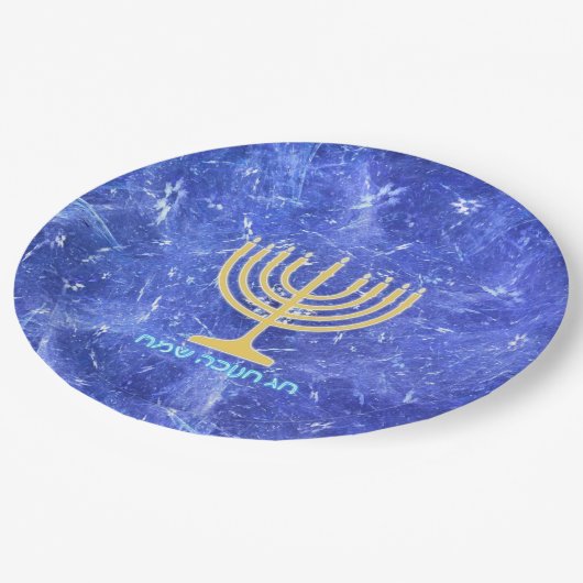 Hanukkah Snowstorm Menorah Pappteller (Schrägansicht)
