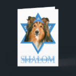 Hanukkah Star of David - Sheltie Feiertagskarte<br><div class="desc">What could make saying Happy Hanukkah more fun than having this Sheltie Dog wearing a Yamaka surrounded by the Star of David. This whimsical holiday design will be sure to delight your friends and family as well as other animal lovers. This design is available in over 100 Dog Breeds. If...</div>