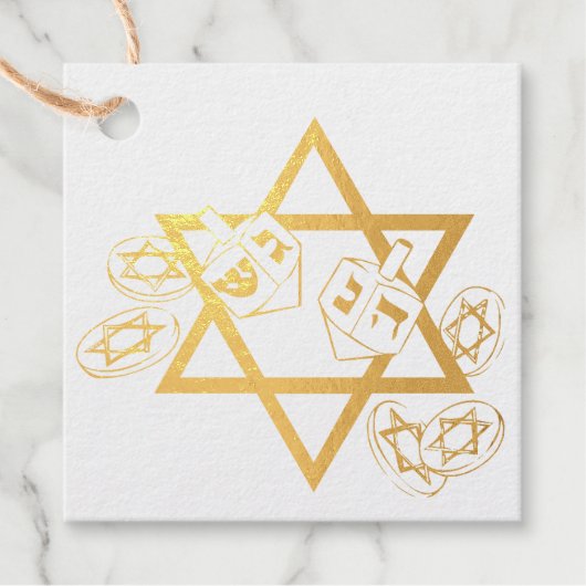 Hanukkah Star und Dreidels Geschenkanhänger (Vorderseite)