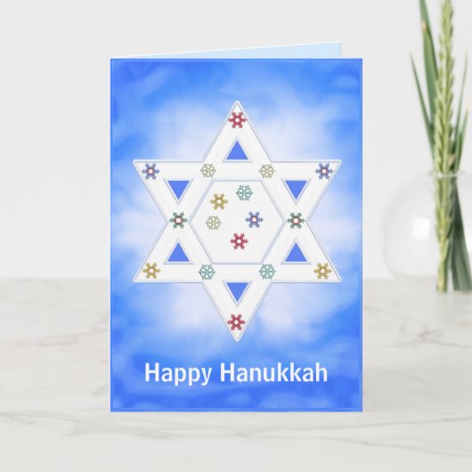 Hanukkah Star und Schneeflocken Blau Feiertagskarte (Vorderseite)