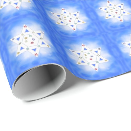 Hanukkah Star und Schneeflocken Blau Geschenkpapier (Rolleneckpunkt)