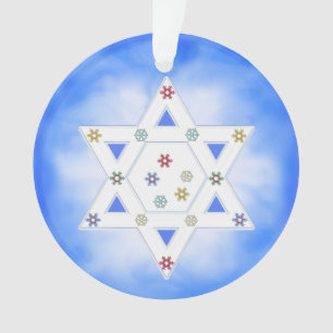 Hanukkah Star und Schneeflocken Blau Ornament