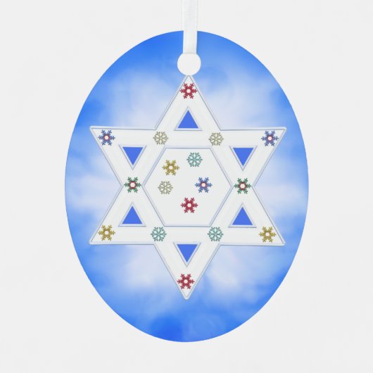 Hanukkah Star und Schneeflocken Blau Ornament Aus Metall (Vorderseite)