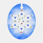 Hanukkah Star und Schneeflocken Blau Ornament Aus Metall (Rückseite)