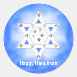 Hanukkah Star und Schneeflocken Blau Runder Aufkleber