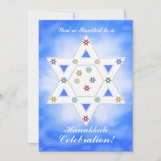 Hanukkah Star und Schneeflocken Celebration Blue Einladung (Vorderseite)