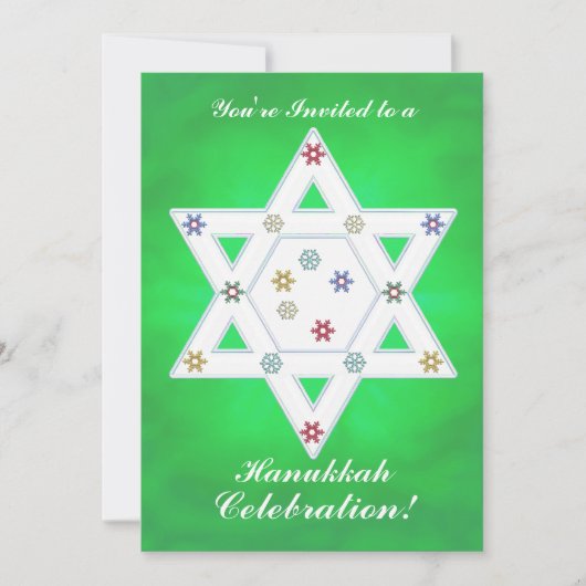 Hanukkah Star und Schneeflocken Celebration Green Einladung (Vorderseite)