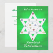 Hanukkah Star und Schneeflocken Celebration Green Einladung (Vorne/Hinten)