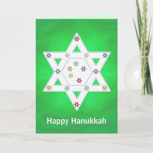 Hanukkah Star und Schneeflocken grün Feiertagskarte (Vorderseite)