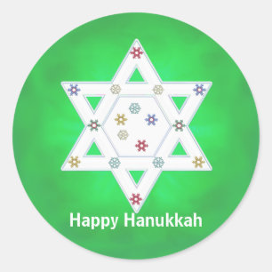 Hanukkah Star und Schneeflocken grün Runder Aufkleber