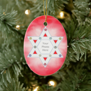 Hanukkah Star und Schneeflocken Rot für Foto Keramikornament