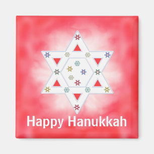 Hanukkah Star und Schneeflocken Rot Magnet