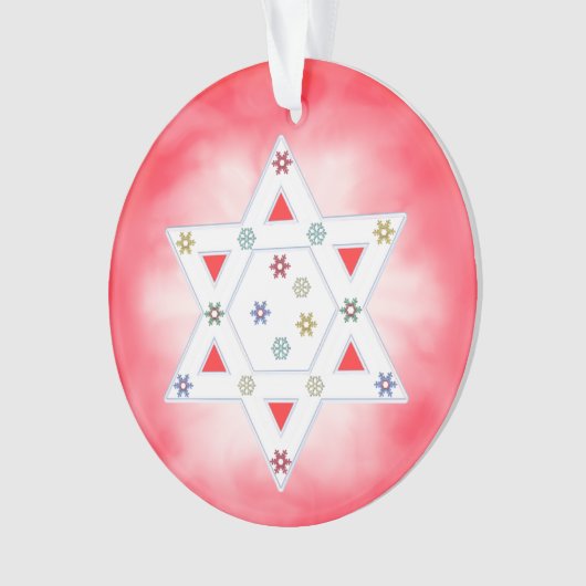 Hanukkah Star und Schneeflocken Rot Ornament (Vorderseite)