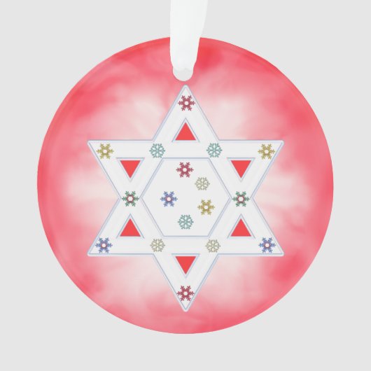 Hanukkah Star und Schneeflocken Rot Ornament (Vorderseite)