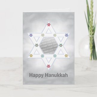 Hanukkah Star und Schneeflocken Silber für Foto Feiertagskarte