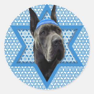 Hanukkah Star von David - Great Dane - Gray Runder Aufkleber