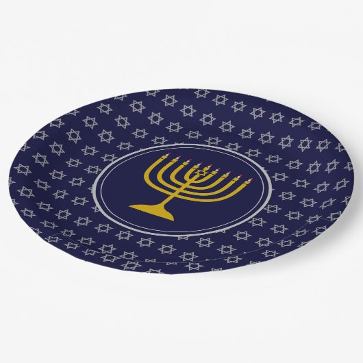 HANUKKAH Star von David Menorah Blue Silver Pappteller (Schrägansicht)